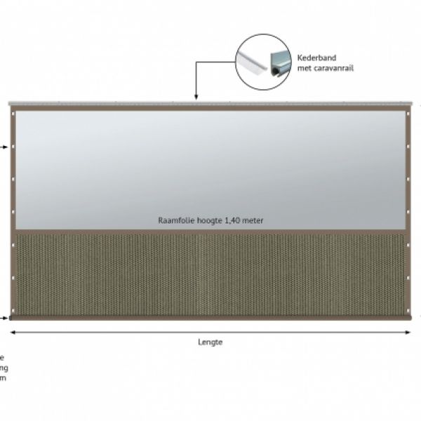 verandazeil type 3, Winddoek / kleur Desert Storm met zandkleurige band