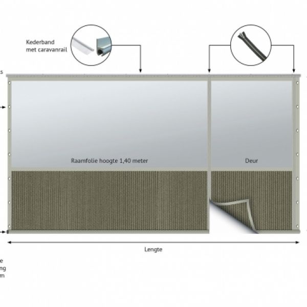 verandazeil type 4, Winddoek / kleur Desert Storm met grijze band