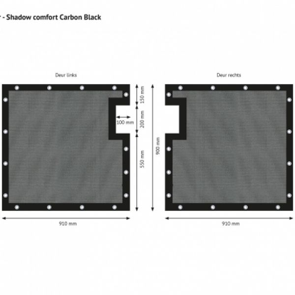Winddoek deur dubbele staafmaat 1,00 x 1,00 m.carbon black, zijde donkergrijs