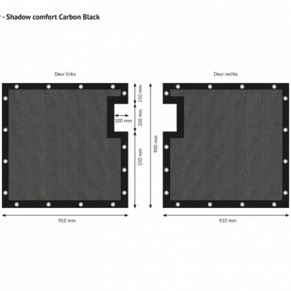 Winddoek deur dubbele staafmaat 1,00 x 1,00 m.carbon black, zijde grijs