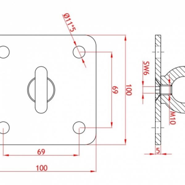 plaat met draaibaar oog vierkant rvs 316 me