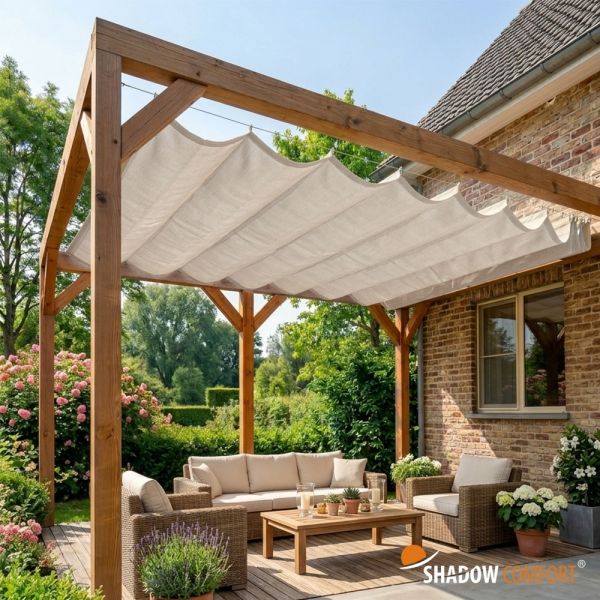 Harmonicadoek met pergola Sahara sand - Shadow Comfort 