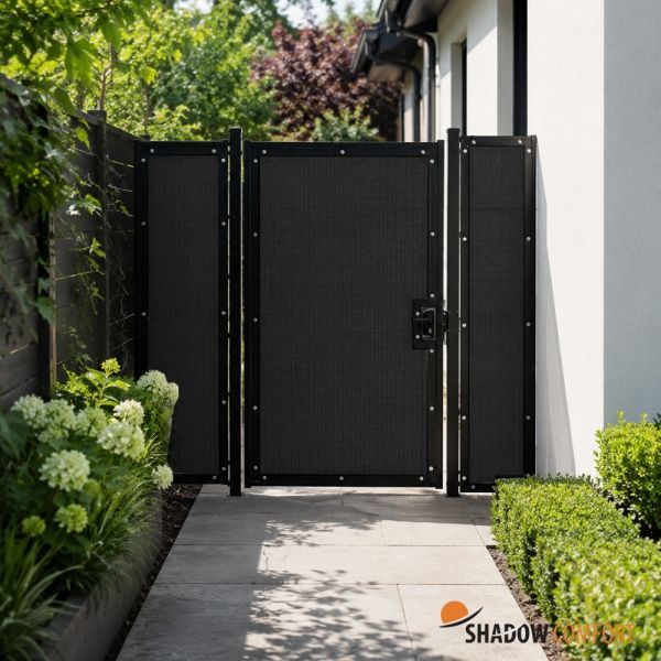 Zichtdoek Tuinpoort maatwerk DuoColor Carbon Black (Voorzijde doek)